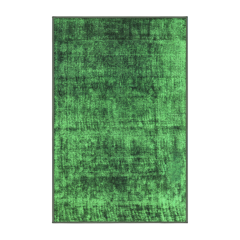 Tapis vert / noir en chenille / polyester tissé à la machine Eliza-Mae, Rectangle 2 pi x 3 pi