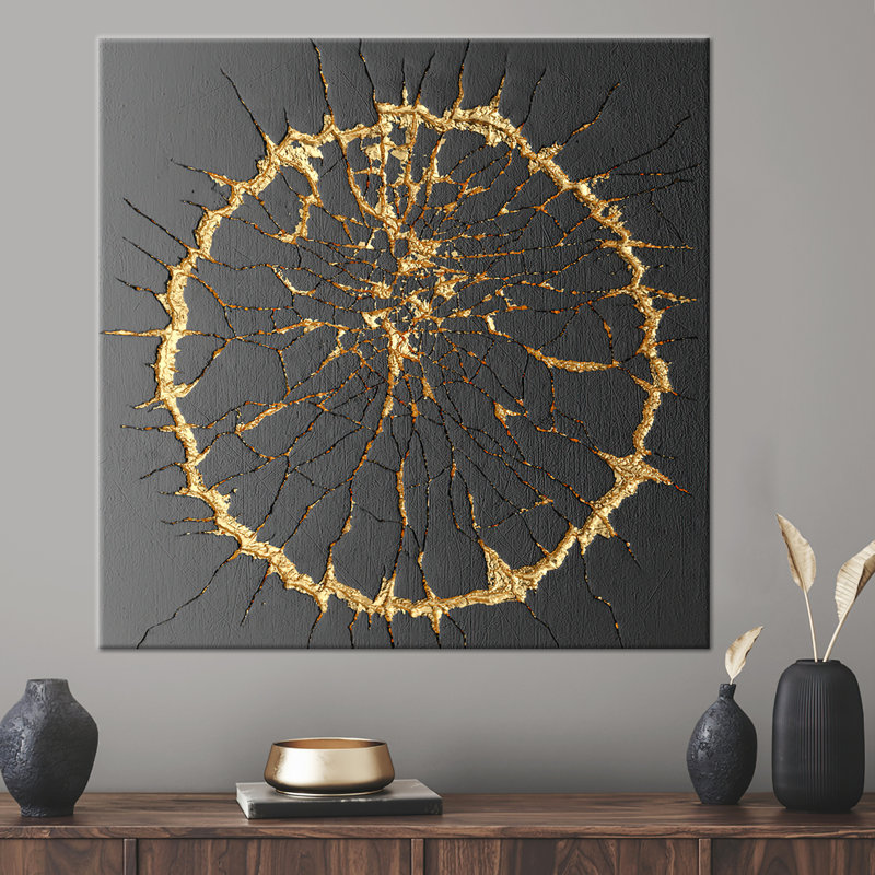 Kintsugi 3d Wall Art, Contemporary Art Canvas, Trendy Canvas Art, Abstract Art, Kintsugi Wall Art, Luxury Canvas, Black And Gold Art,