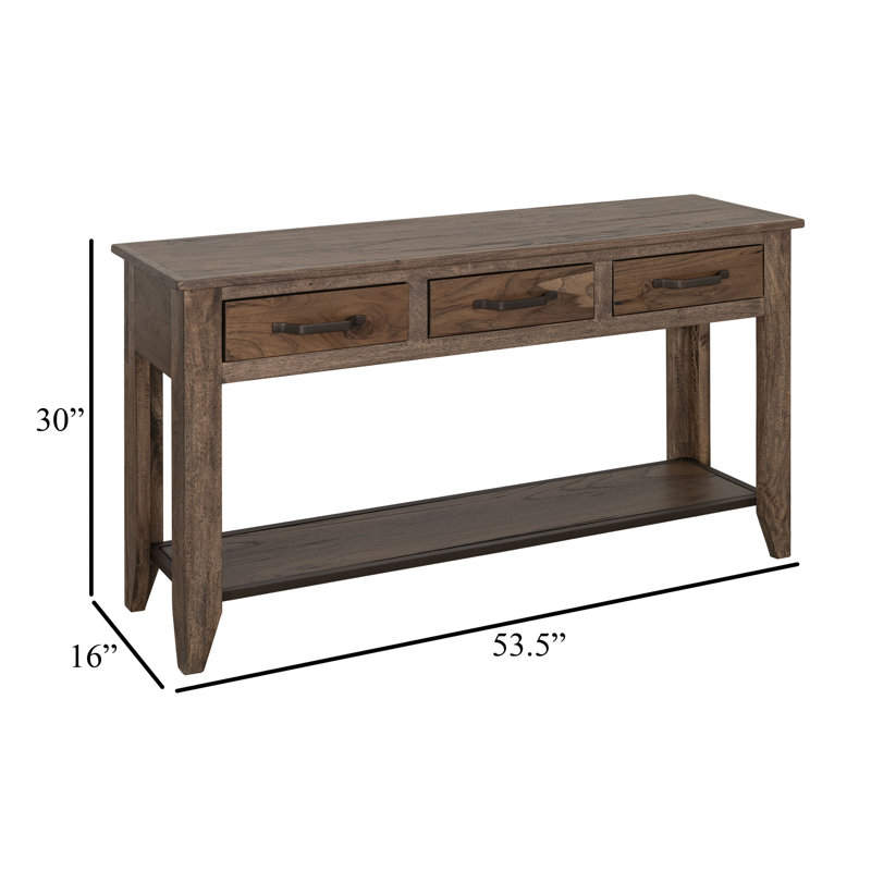 Console Tacey, 3 tiroirs, bois brun arachide rustique, 54 po
