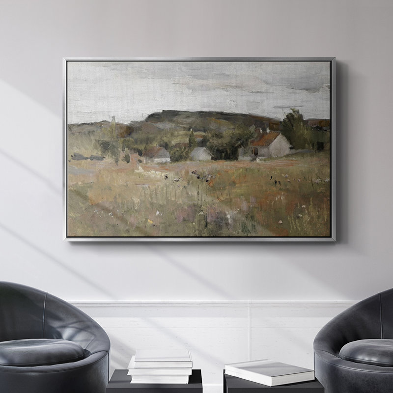 Paysage rétro - DCLXV III, 25" H x 37" W x 2cm D, Toile argentée avec cadre flottant