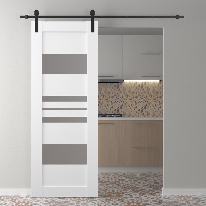Porte de grange en lambris de bois manufacturé avec ensemble d'installation, Blanc noble, 17,75 po x 79,37 po