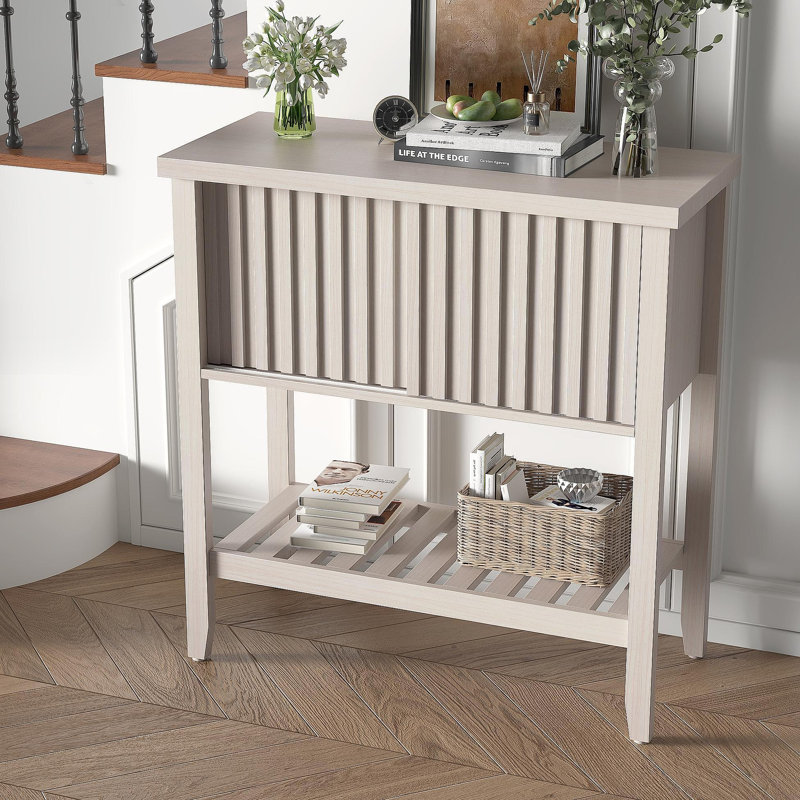 Console de 31,5 po avec portes coulissantes et tablette de rangement pour le couloir, le salon ou le bureau, beige, Beige