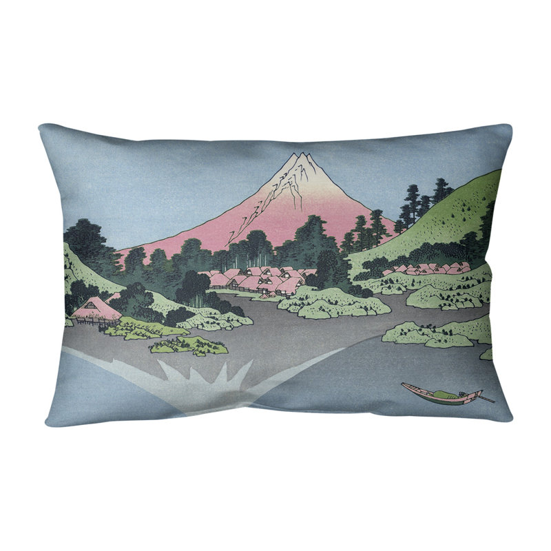 La housse de coussin rectangulaire « Mt. Fuji » reflété dans la housse de coussin et insert, Montagne rose