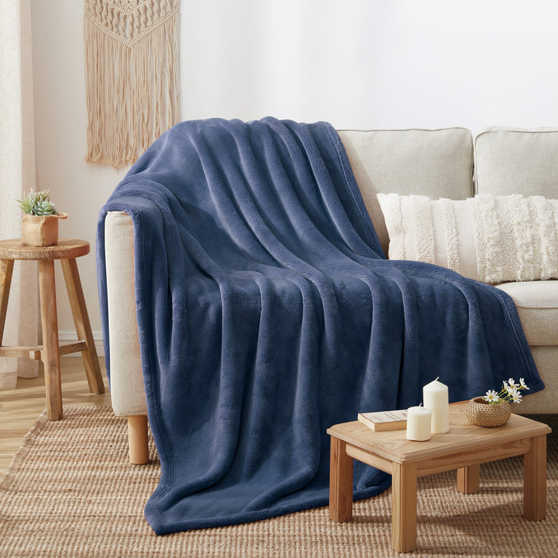 Tufted Throw Machine Woven Throw Blanket, Navy Blue