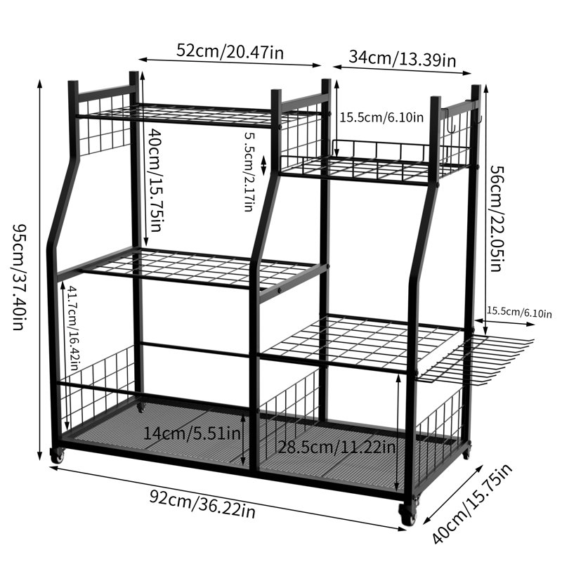 Heavy Duty Metal Freestanding Rolling Garage Tool Organizer Cart With Wheels For Power & Long Handled Tools