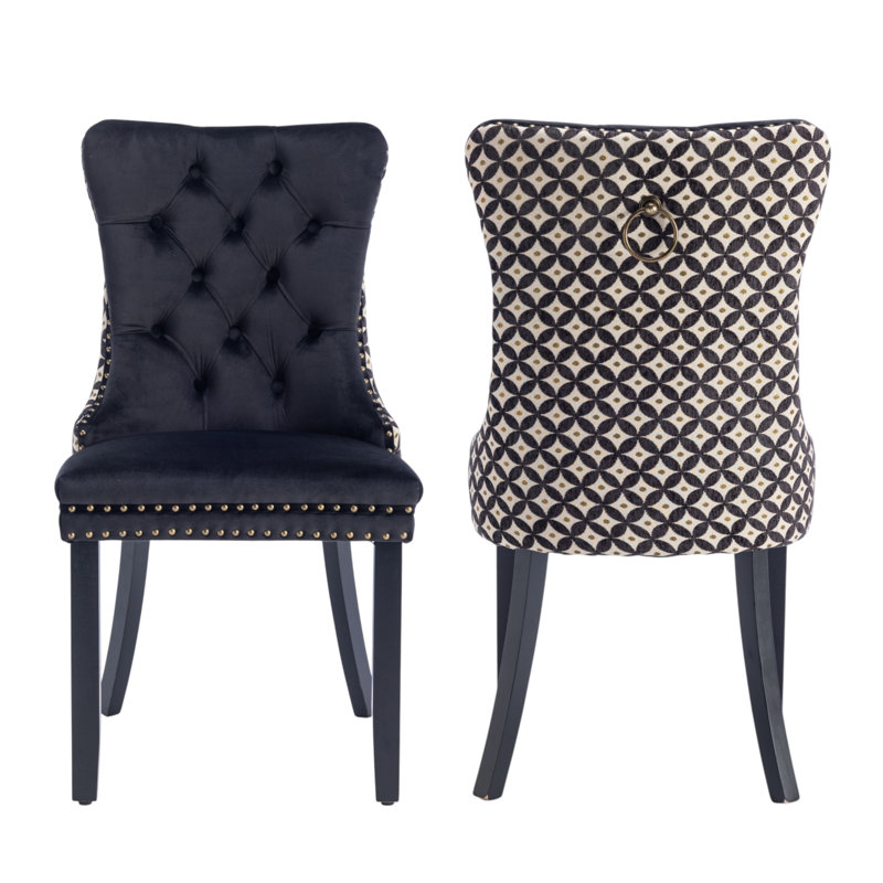 Chaises de salle à manger capitonnées en velours à oreilles, Noir, Étoiles noires