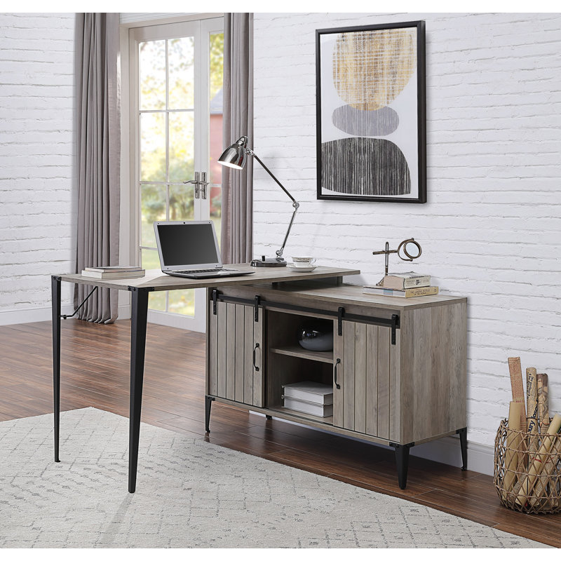 Modern L-Shaped Writing Desk, Gray Oak, Incorect 31 x 65 x 65