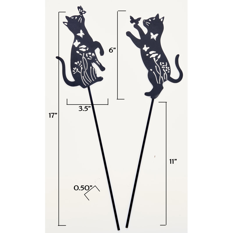 Chat en fer 6 "avec papillon sur piquet 11" pour pots