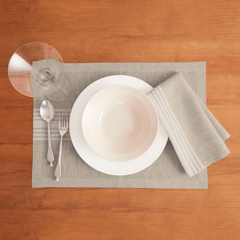 Farmhouse - 100% Pure Linen Dinner Napkins, White and Natural