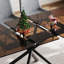 Table de salle à manger extensible Modern Modern avec rallonge rétractable, plateau en verre sablé noir et base en X en acier au carbone, table robuste pour 4 à 6 personnes
