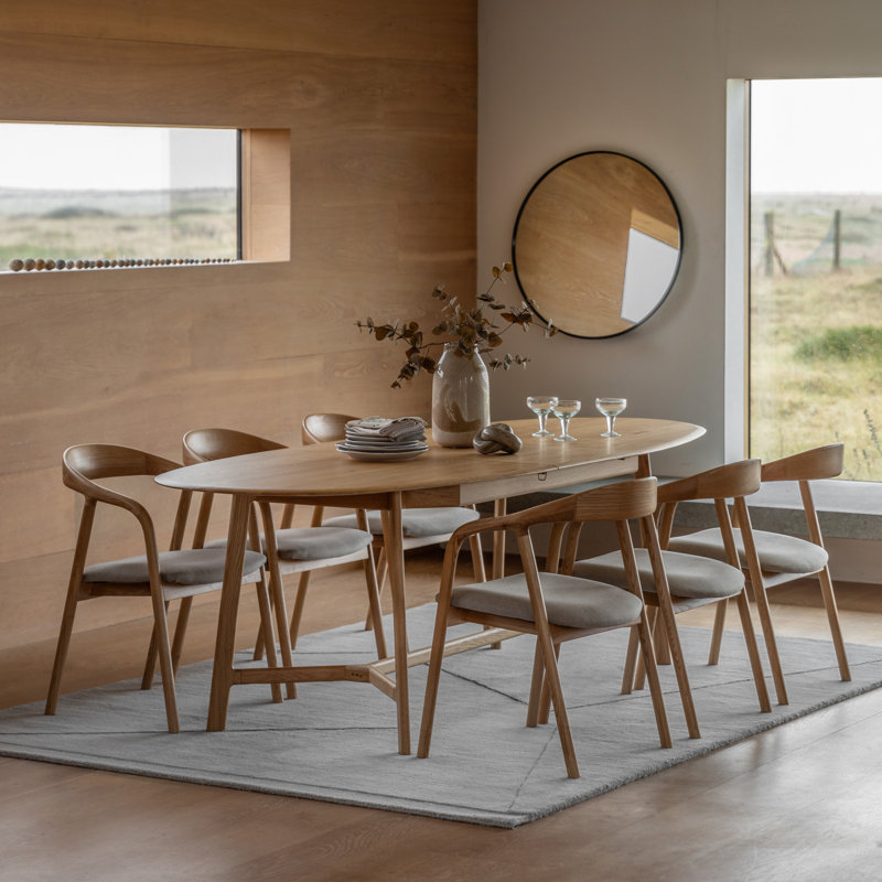 Extendable Oak Oval Solid Wood Dining Table, Natural Wood