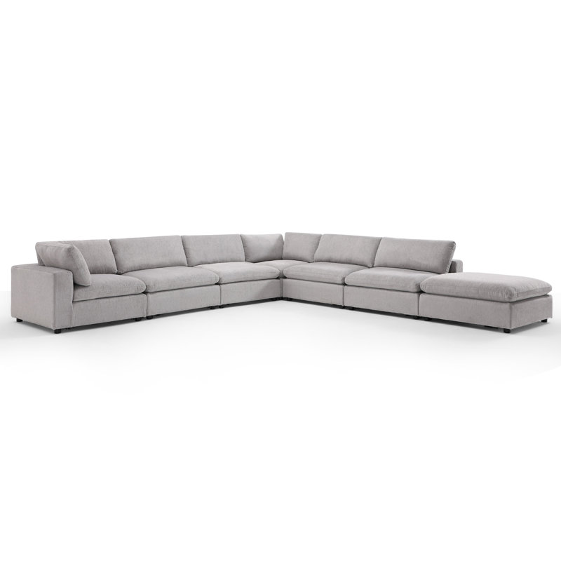 Nuccio 7-Piece Minimalist Modern Soft-Upholstered Sectional With Ottoman