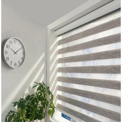 Shadesu Cordless Zebra Shades – Dual Layer Day & Night Free-Stop Light Filtering Window Blind, 22" W x 72" H, Grey