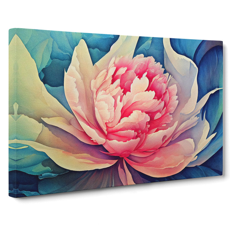 Watercolour Peony Flower - Wrapped Canvas Painting, 35cm H x 50cm W x 3cm D