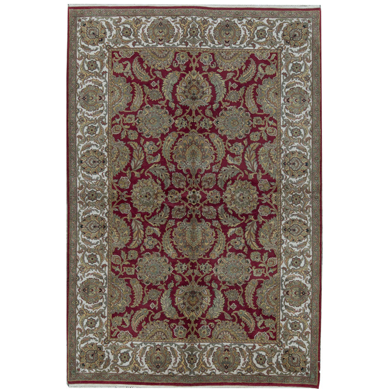 Tapis rouge et ivoire de haute qualité noué à la main Trinity