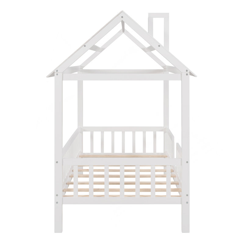 Lit simple en bois avec clôture, blanc