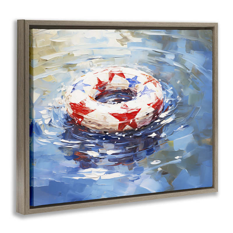 «Patriotic Pool Floatie Floater», art mural par Arlington Prints, H 17 po x l 21 po, Cadre flottant orme Montalcino