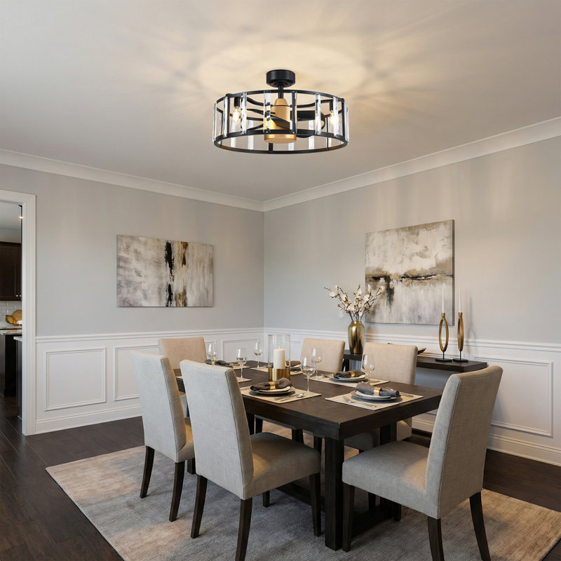 Ventilateur de plafond en cristal 26,7 po avec ensemble d'éclairage et télécommande Bavoryn