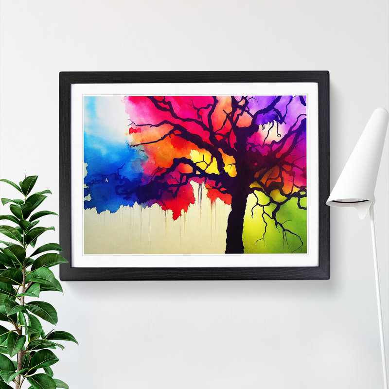 XH1022-8655X Super Colourful Tree Abstract - Single Picture Frame Painting, Black, 25cm H x 34cm W x 2cm D