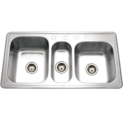 Houzer Premiere Gourmet Series Topmount Stainless Steel Triple Bowl Kitchen Sink, 4-Hole