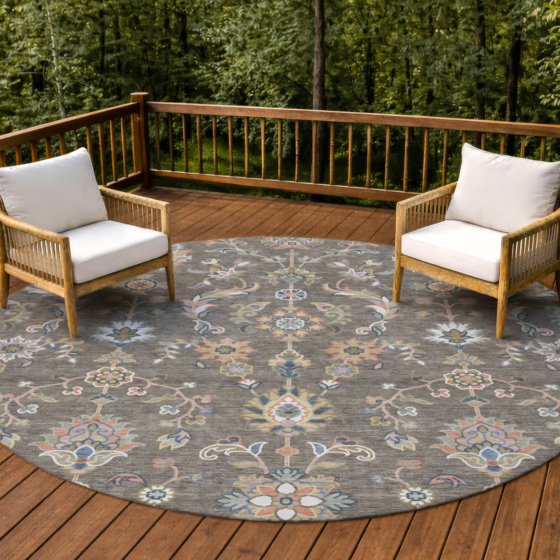Machine Washable Indoor/Outdoor Chantille ACN2585 Traditional Rug, Taupe, 8' Round