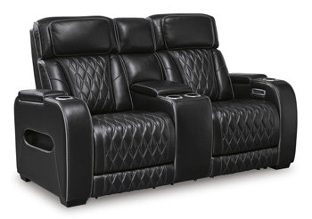 Black Leather Power Reclining Sectional with Cup Holder
