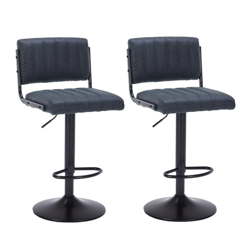 Adjustable PU Leather Bar Stool with Backrest, Footrest & 16" Stable Base, Black