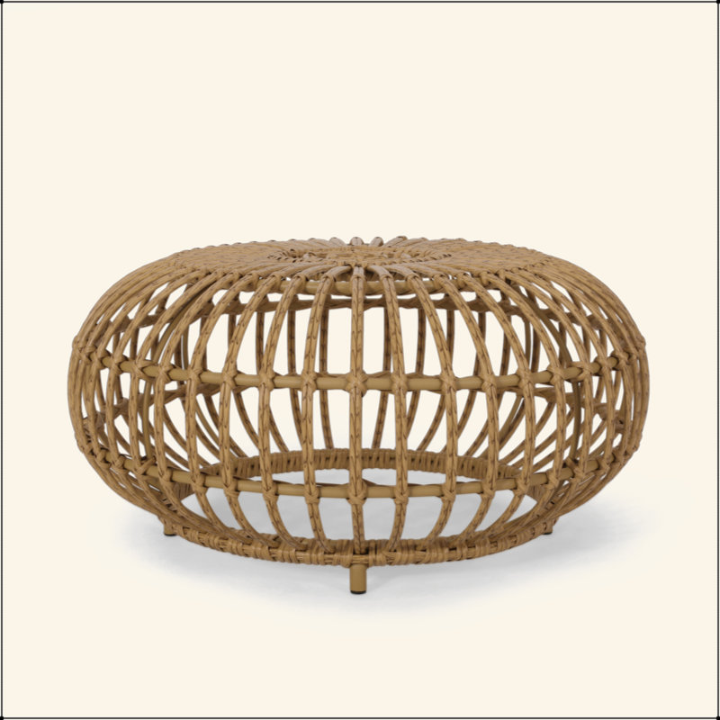 Table basse fabriquée à la main en faux rotin tissé à structure ouverte pour le salon