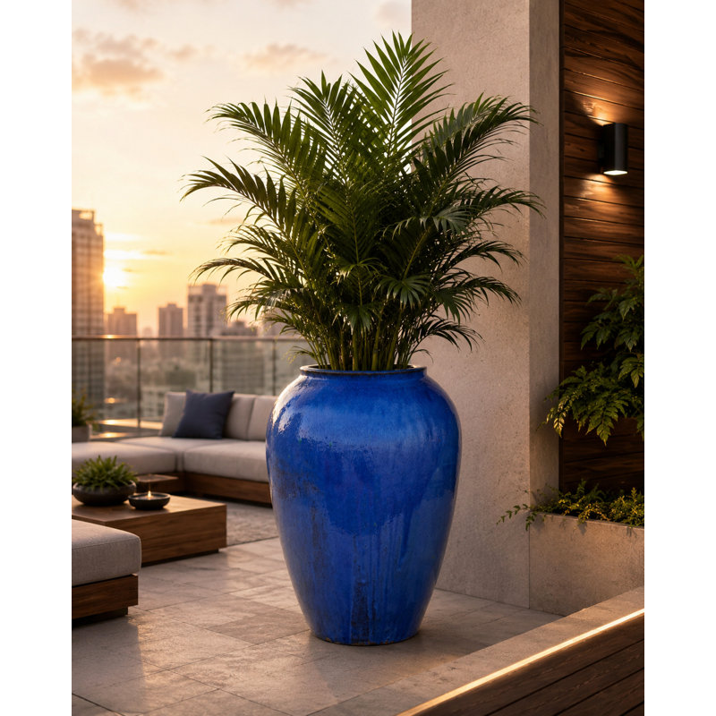 25 in. Gold Urn - Falling Blue