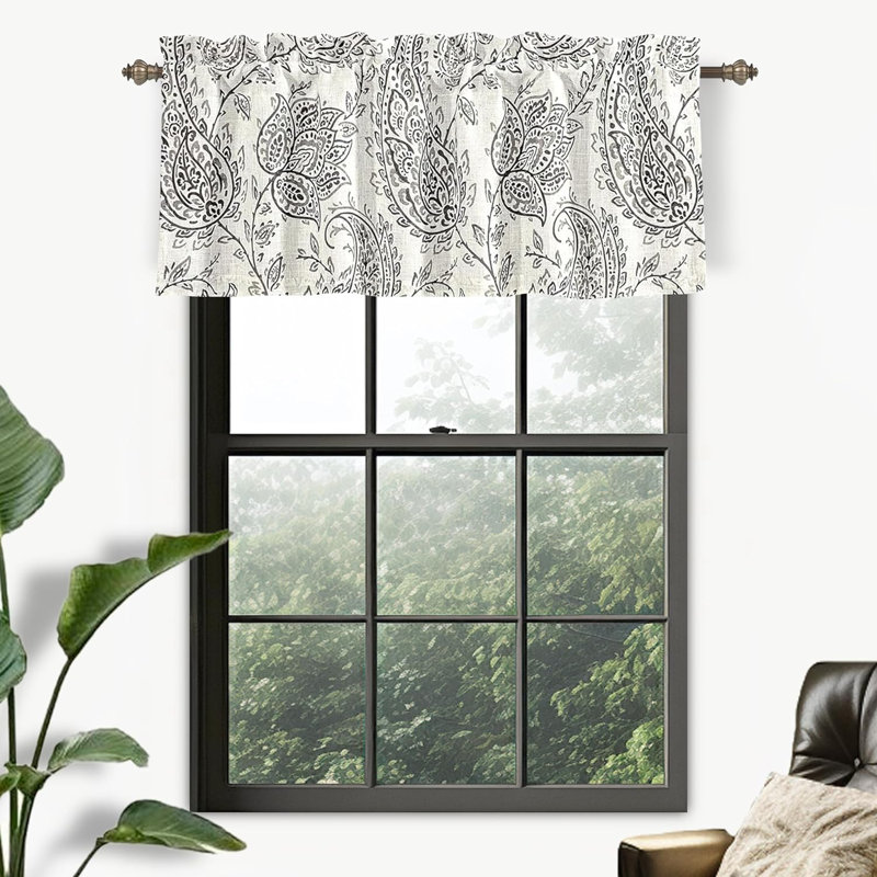 Twyla Floral Tailored Window Valance, Black, 52'' W x 18'' L, Floral