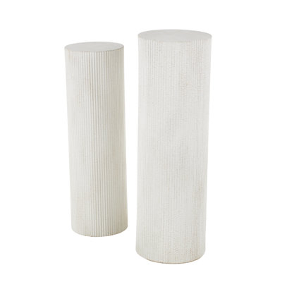 Metal Ribbed White Pedestal Table With Brown Accents Set