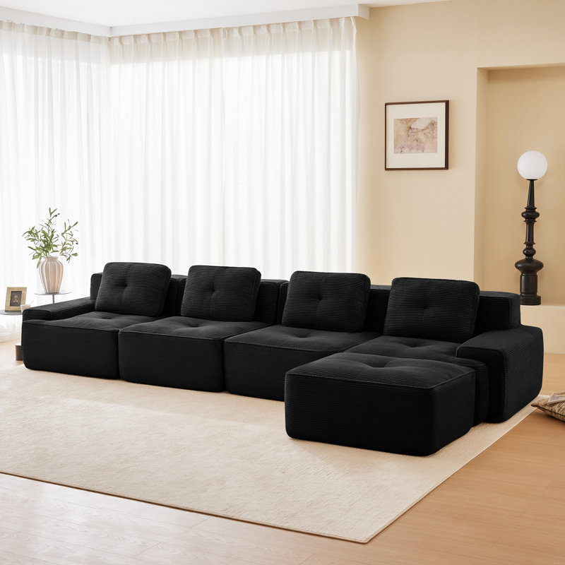 153" L-Shaped Modular Sectional Sofa, Black