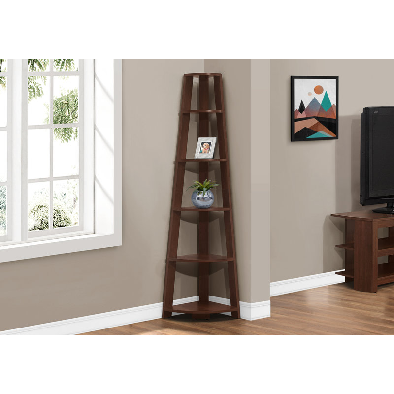 Hewitt Zyn 71 Inch Corner Shelf, 5 Tier Etagere Open V Ladder Bookcase, Gray, (6 Shelves) 71" H x 23" W x 23" D, Gray