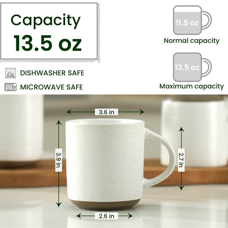 Ensemble de 4 grandes tasses en céramique avec poignée pour café, café, cappuccino, café au lait, thé, boisson chaude 13,5 oz 400 ml Bacimi