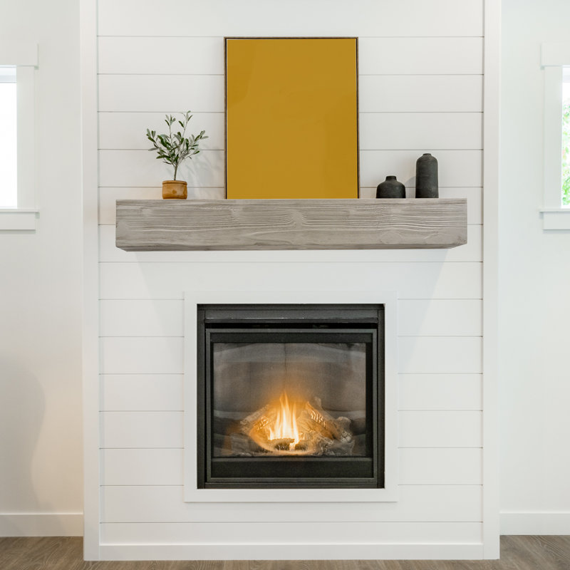 72 Inch Rural Wooden Wall Stove Rack, Wall Mounted And Floating, Used For Home Decoration, Gray