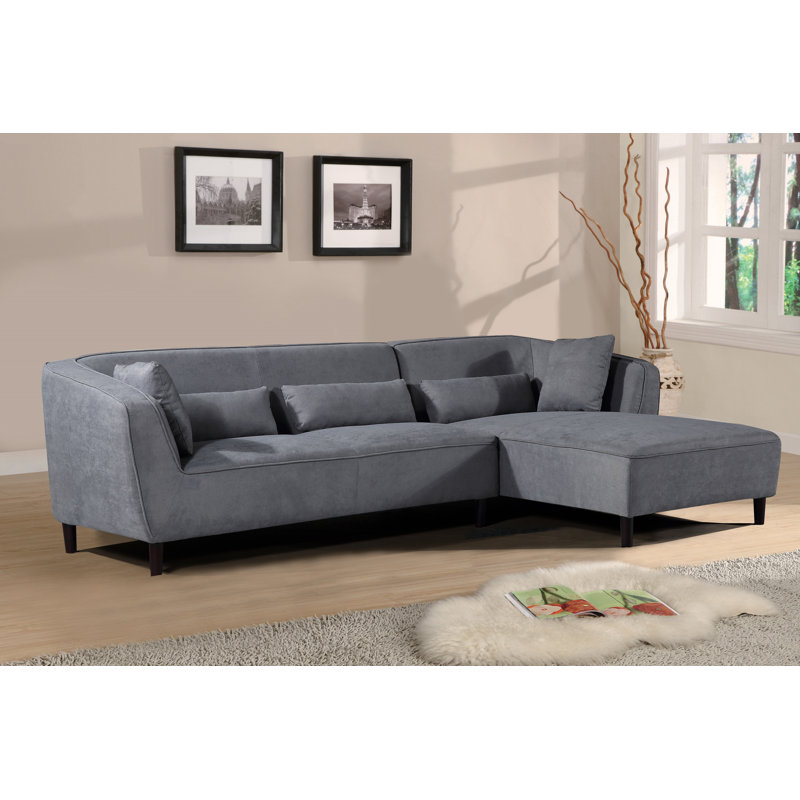 Latour Faux Leather L-Shaped Sectional, Gray Faux Leather, Right Hand Facing
