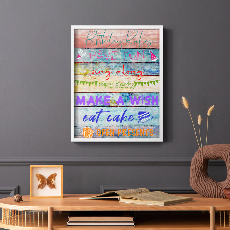 «Birthday Rules», reproduction encadrée - bois massif, Blanc, H 28 po x l 22 po