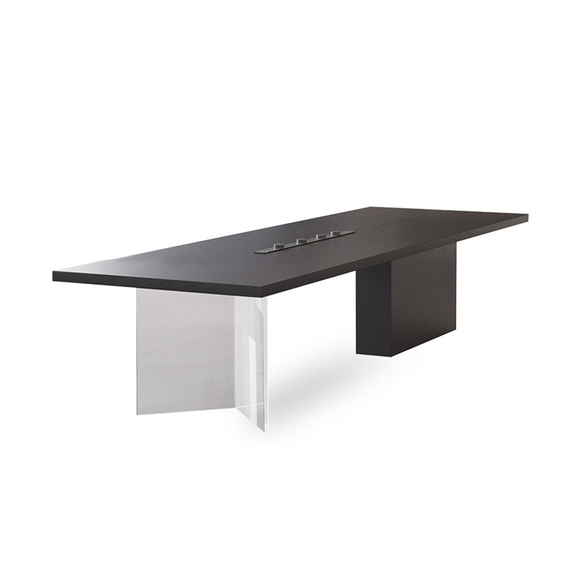 Black Rectangular Solid Wood + Iron + Acrylic Conference Table, 29.53" H x 98.43" L x 39.37" W