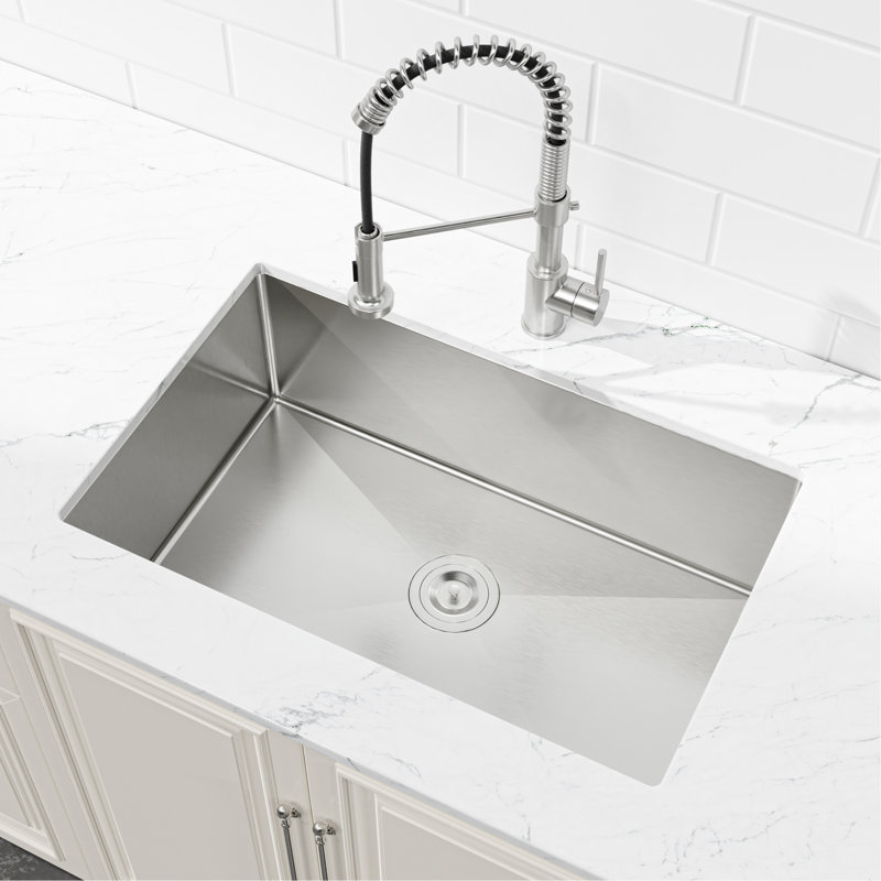 Stainless Steel Kitchen Sink, 30″X19″ Drop In Single Bowl, Undermount Handmade Sink In Brushed Nickel, With US Standard Drain And Hook