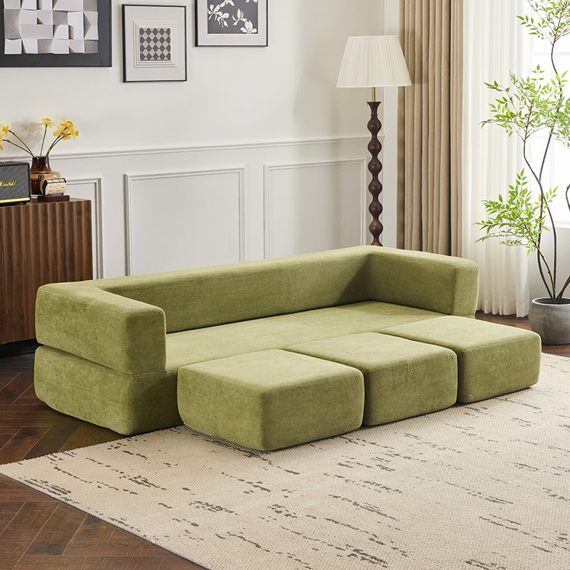 Multi-Functional Convertible Sectional Sofa with Storage Ottomans & High-Resilience Foam Sleeper, Space-Saving Design for Studio Apartments & Home Offices?