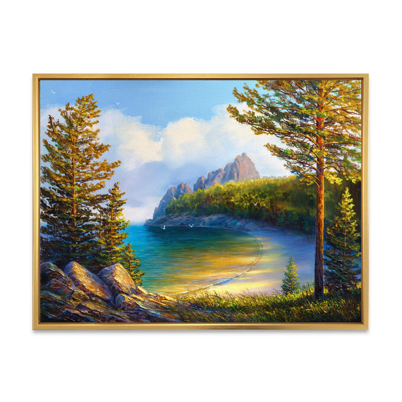 «Morning Sun» par la plage sauvage - peinture sur toile, Cadre flottant doré, H 30 po x l 40 po x 1,5 po