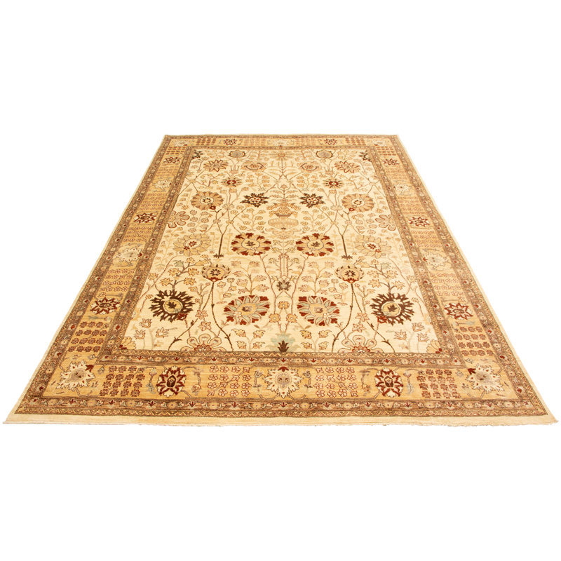 Tapis unique en laine noué à la main 9 pi 10 po x 14 pi 1 po crème New Age Chobi