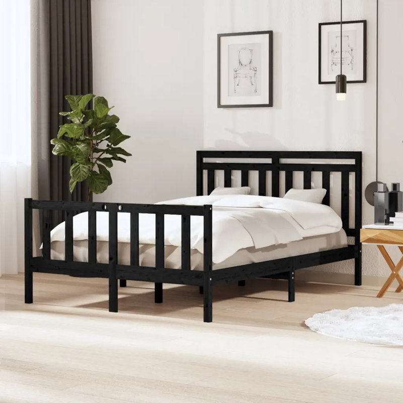 Bed Frame Solid Wood, Black, 206 x 205.5 cm