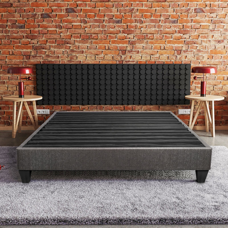 Dark Grey Full Size Upholstered Platform Bed Base, Modern Style, Quick Assembly Mattress Foundation, Easy, Full