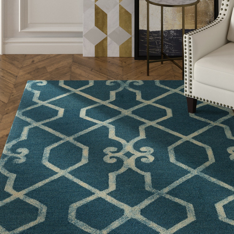 Tapis bleu/ivoire touffeté à la main Sandhill