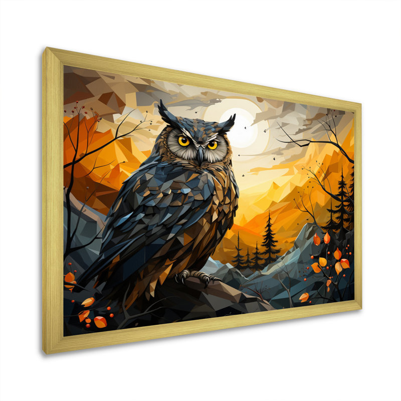 Yellow Owl Nights Watch, impression géométrique sur toile, H 16 po x l 32 po x P 1 po, Encadrement doré