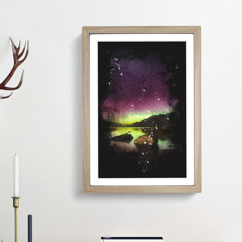 Aurora Australis Southern Lights - Wall Art, 45cm H x 33cm W x 2cm D, Oak Single Picture Frame Wood