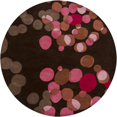Osteen Authentic Hand-Crafted Hand-Tufted Wool Brown, Pink & Taupe Overlapping Small & Medium Geometric Circles Area Rug