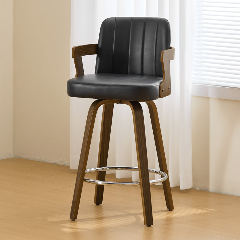 26" Upholstered Swivel Counter & Bar Stool with Armrest, Black, Counter Stool (26" Seat Height)