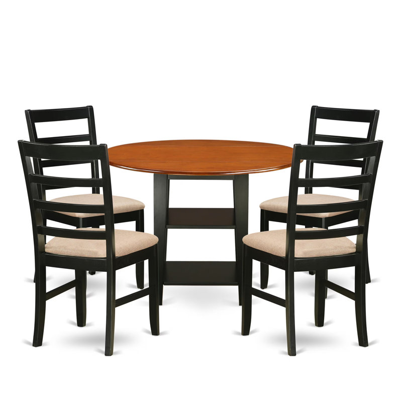 L'ensemble de table et chaises de cuisine 5 pièces comprend une table de salle à manger ronde avec Dropleaf et des tablettes et 4 chaises de salle à manger en tissu de lin, noir et cerise